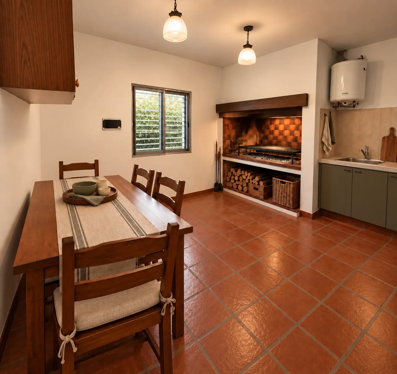 Zona parrilla con tavolo da pranzo nella casa di Tandil, Argentina